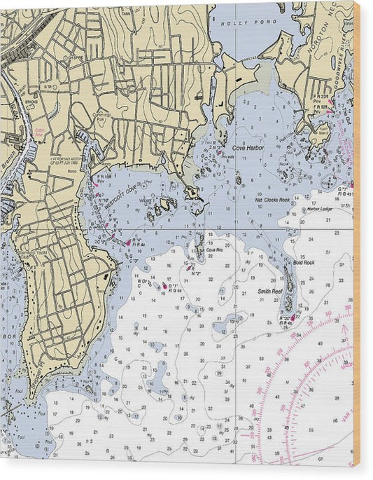 Wescott-Connecticut Nautical Chart Wood Print