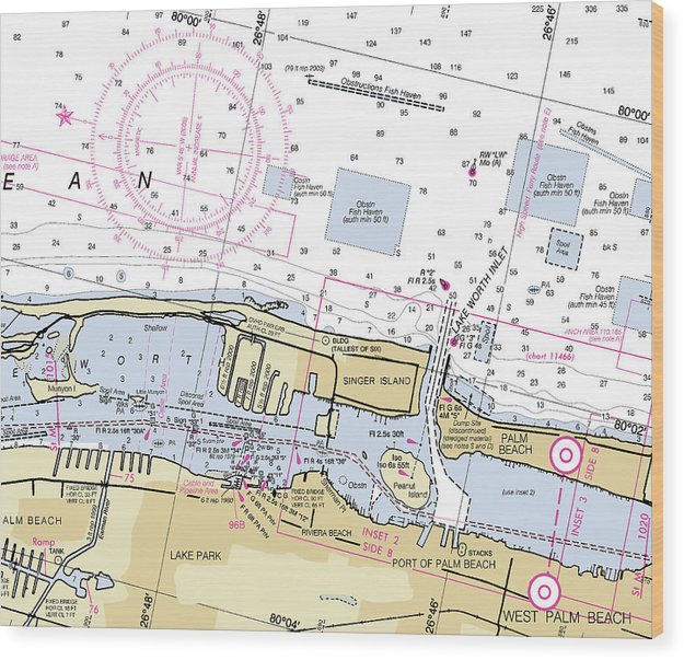 West Palm Beach Florida Nautical Chart Wood Print