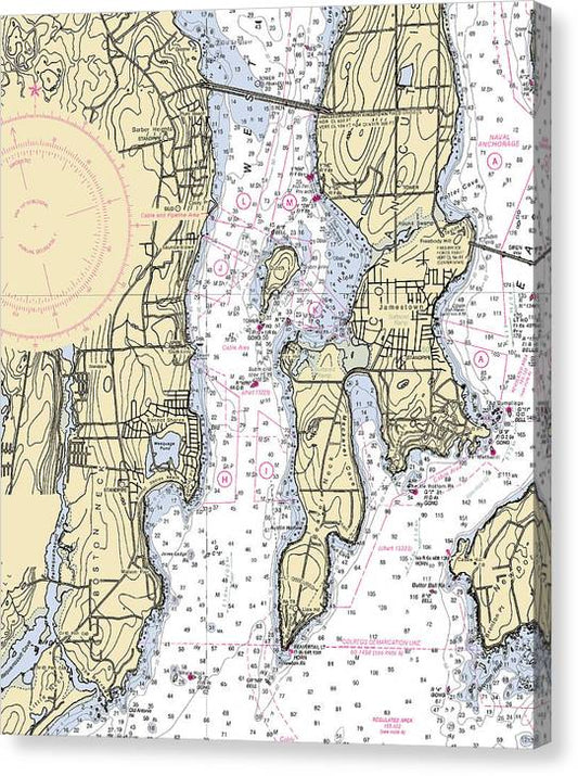 West Passage-Rhode Island Nautical Chart Canvas Print