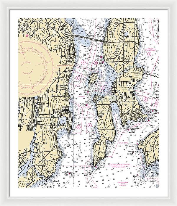 West Passage-rhode Island Nautical Chart - Framed Print