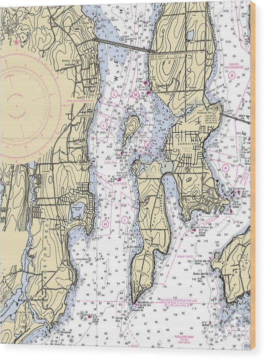 West Passage-Rhode Island Nautical Chart Wood Print