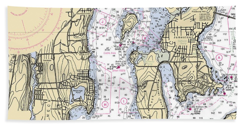 West Passage-rhode Island Nautical Chart - Beach Towel