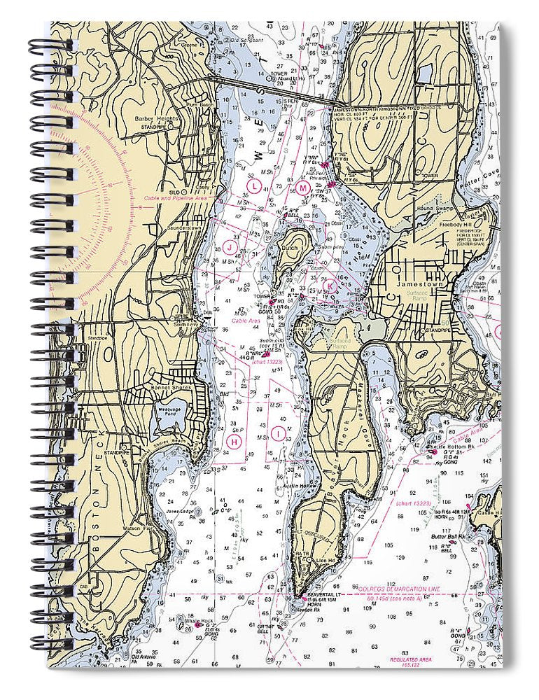 West Passage Rhode Island Nautical Chart Spiral Notebook