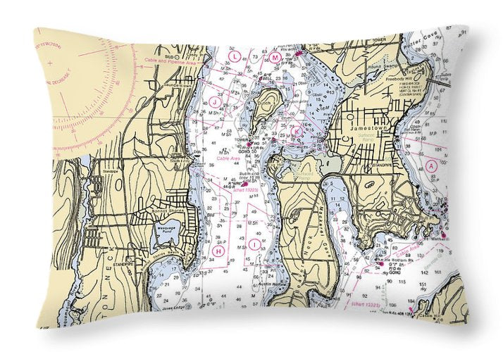 West Passage-rhode Island Nautical Chart - Throw Pillow
