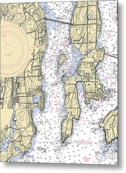 A beuatiful Metal Print of the West Passage-Rhode Island Nautical Chart - Metal Print by SeaKoast.  100% Guarenteed!