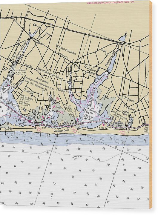 Westhampton-New York Nautical Chart Wood Print