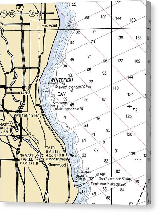 Whitefish Bay-Lake Michigan Nautical Chart Canvas Print