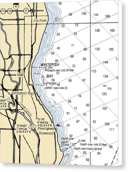 Whitefish Bay-lake Michigan Nautical Chart - Canvas Print