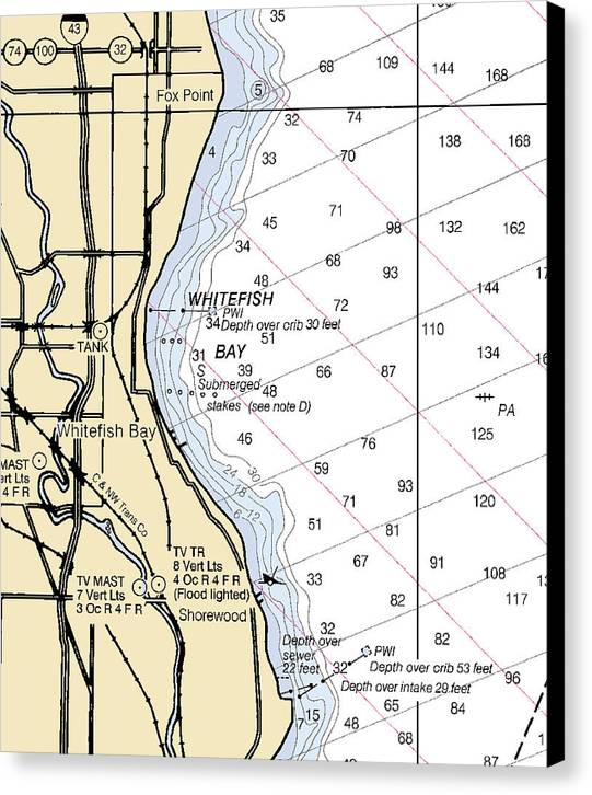 Whitefish Bay-lake Michigan Nautical Chart - Canvas Print