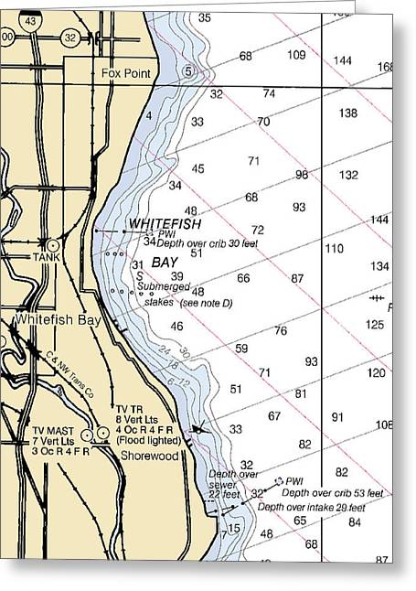 Whitefish Bay-lake Michigan Nautical Chart - Greeting Card