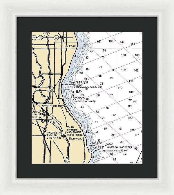 Whitefish Bay-lake Michigan Nautical Chart - Framed Print