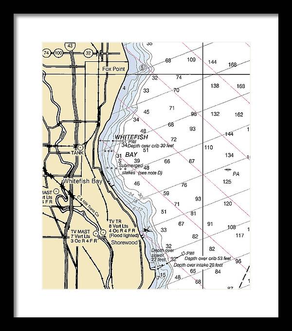 Whitefish Bay-lake Michigan Nautical Chart - Framed Print