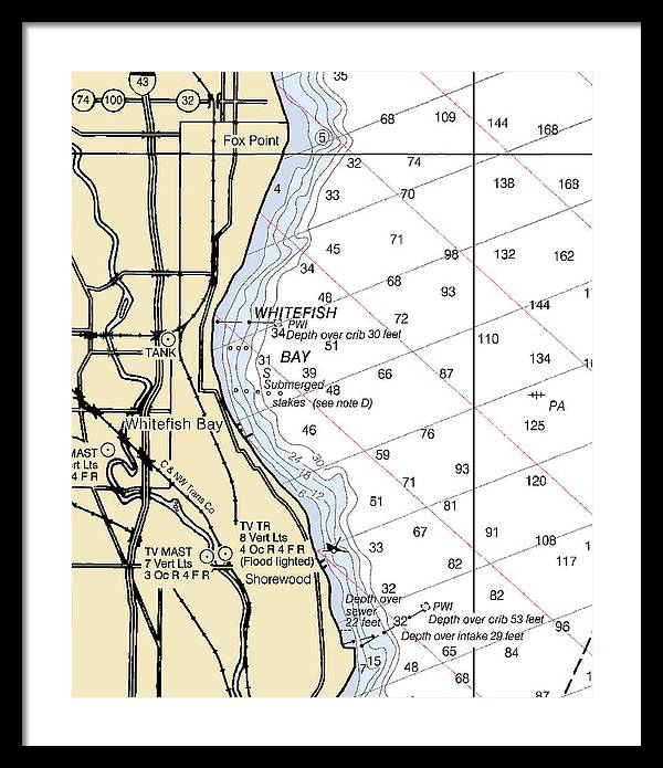 Whitefish Bay-lake Michigan Nautical Chart - Framed Print