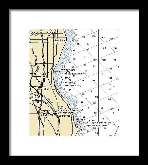 Whitefish Bay-lake Michigan Nautical Chart - Framed Print