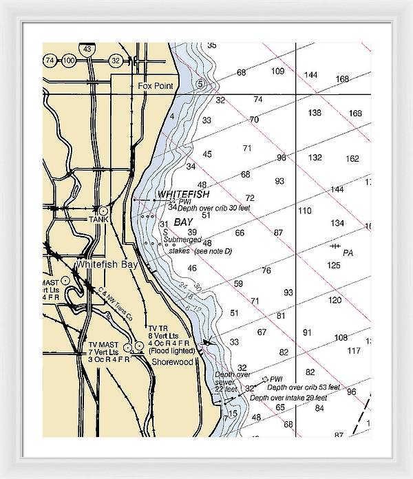 Whitefish Bay-lake Michigan Nautical Chart - Framed Print