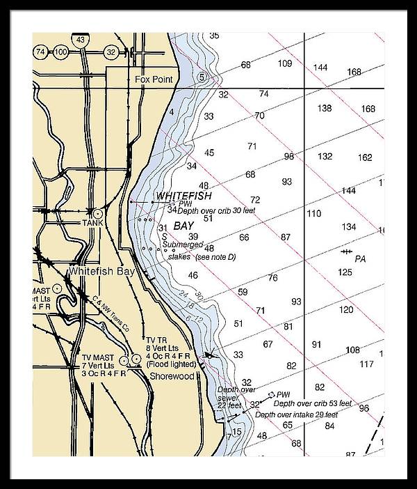 Whitefish Bay-lake Michigan Nautical Chart - Framed Print