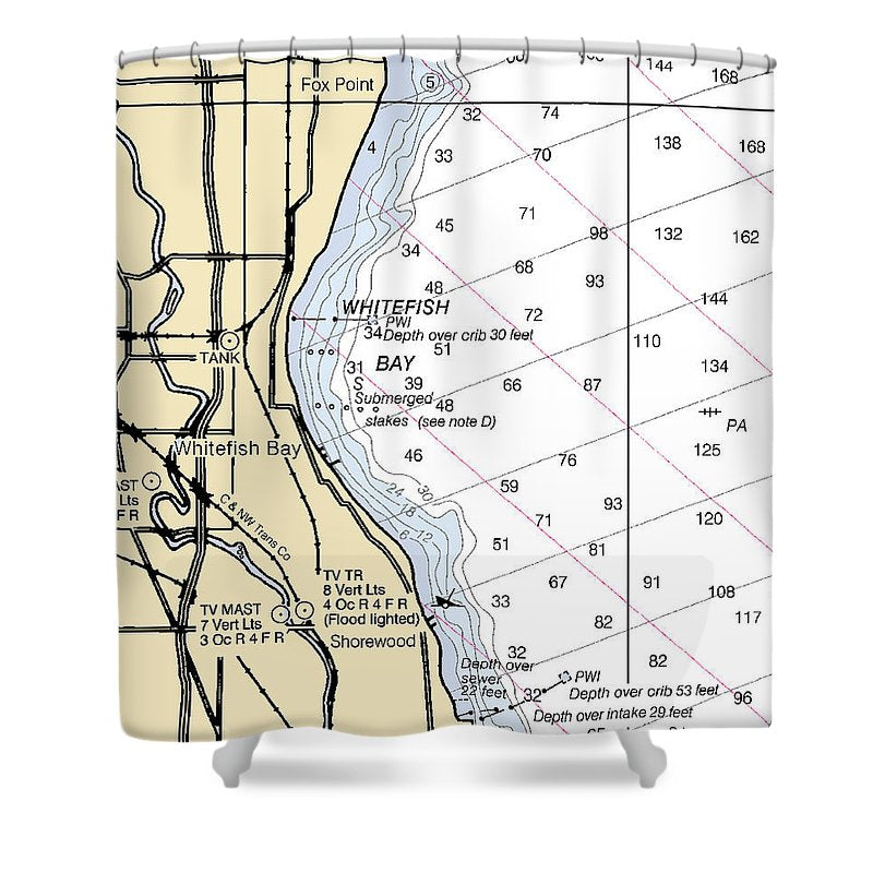 Whitefish Bay Lake Michigan Nautical Chart Shower Curtain