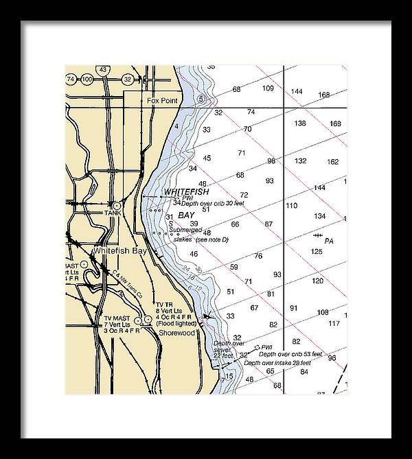 Whitefish Bay-lake Michigan Nautical Chart - Framed Print