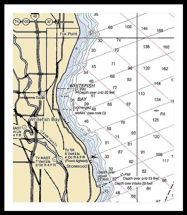 Whitefish Bay-lake Michigan Nautical Chart - Framed Print