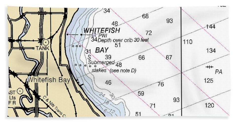 Whitefish Bay Lake Michigan Nautical Chart Bath Towel