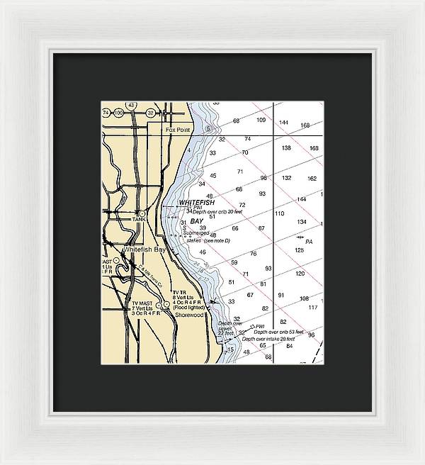 Whitefish Bay-lake Michigan Nautical Chart - Framed Print