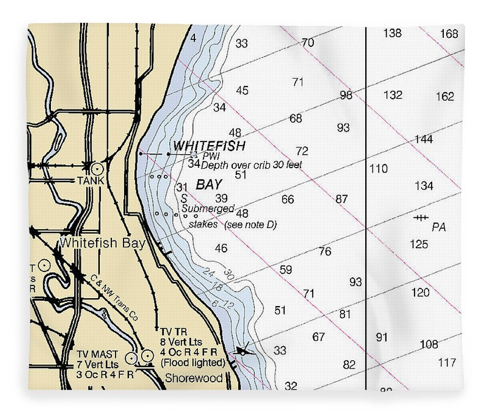 Whitefish Bay Lake Michigan Nautical Chart Blanket