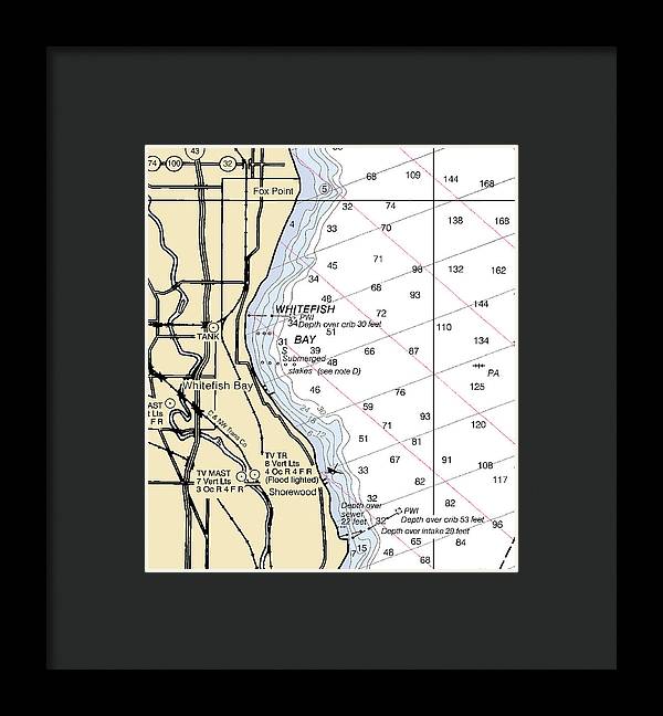 Whitefish Bay-lake Michigan Nautical Chart - Framed Print