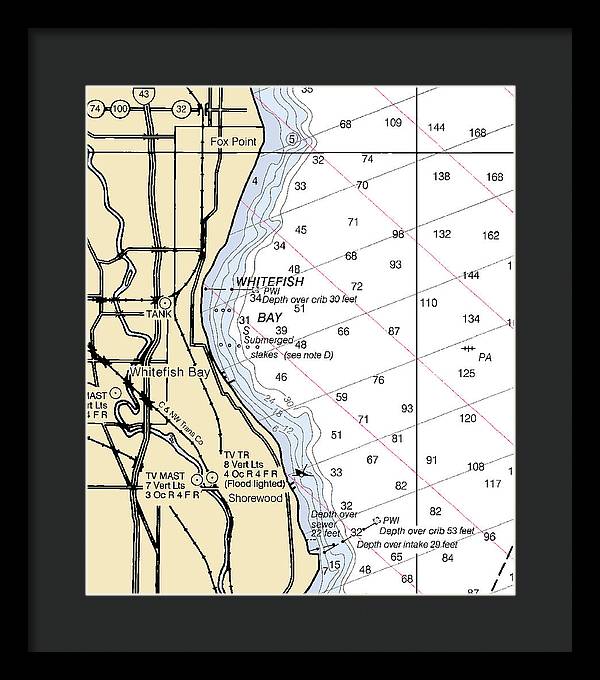 Whitefish Bay-lake Michigan Nautical Chart - Framed Print