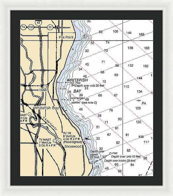 Whitefish Bay-lake Michigan Nautical Chart - Framed Print