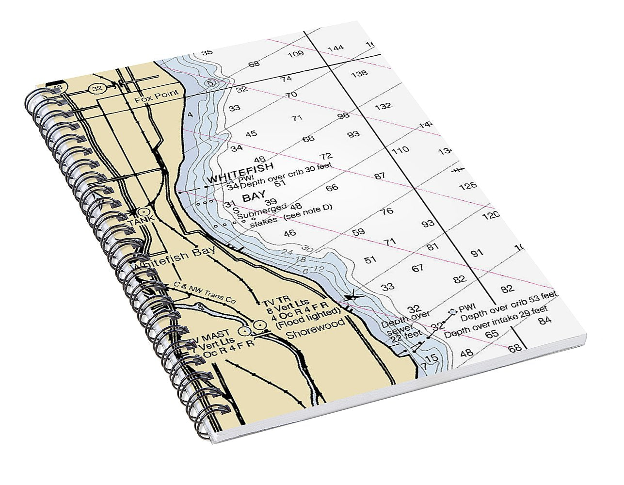 Whitefish Bay-lake Michigan Nautical Chart - Spiral Notebook