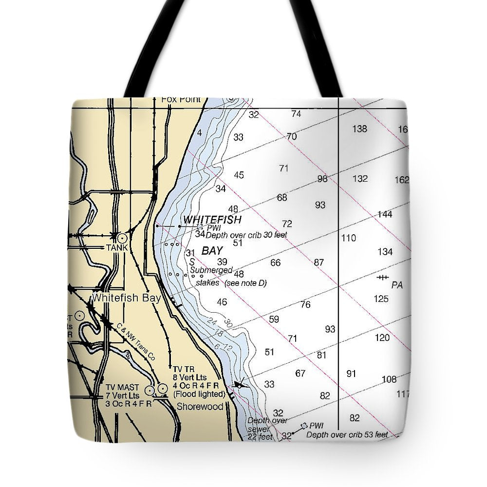 Whitefish Bay-lake Michigan Nautical Chart - Tote Bag