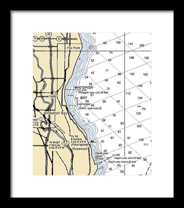 Whitefish Bay-lake Michigan Nautical Chart - Framed Print