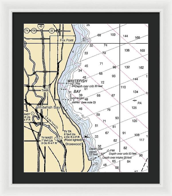 Whitefish Bay-lake Michigan Nautical Chart - Framed Print