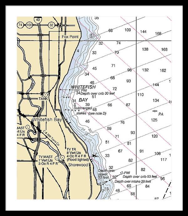 Whitefish Bay-lake Michigan Nautical Chart - Framed Print