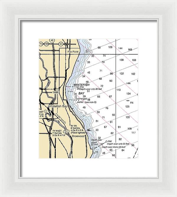 Whitefish Bay-lake Michigan Nautical Chart - Framed Print