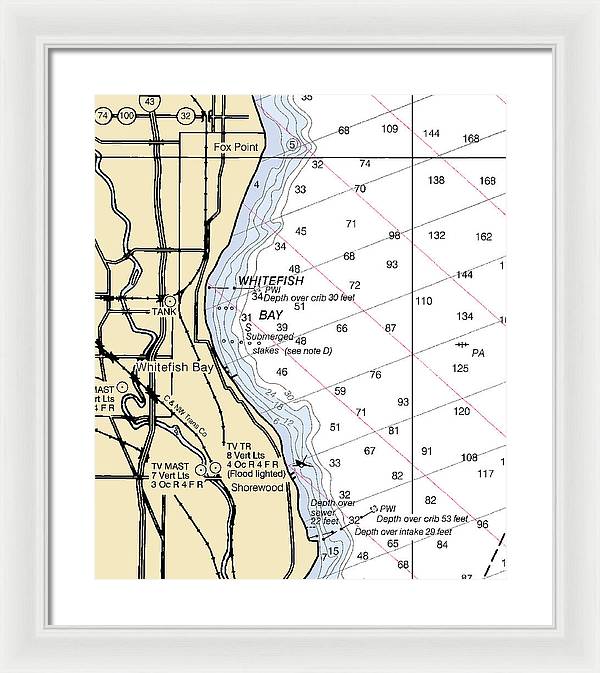 Whitefish Bay-lake Michigan Nautical Chart - Framed Print