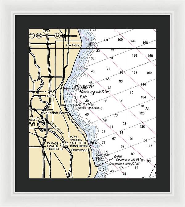 Whitefish Bay-lake Michigan Nautical Chart - Framed Print