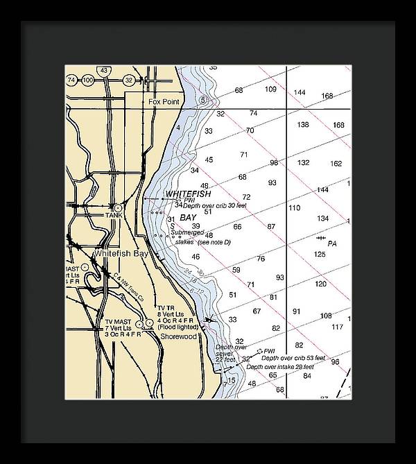 Whitefish Bay-lake Michigan Nautical Chart - Framed Print