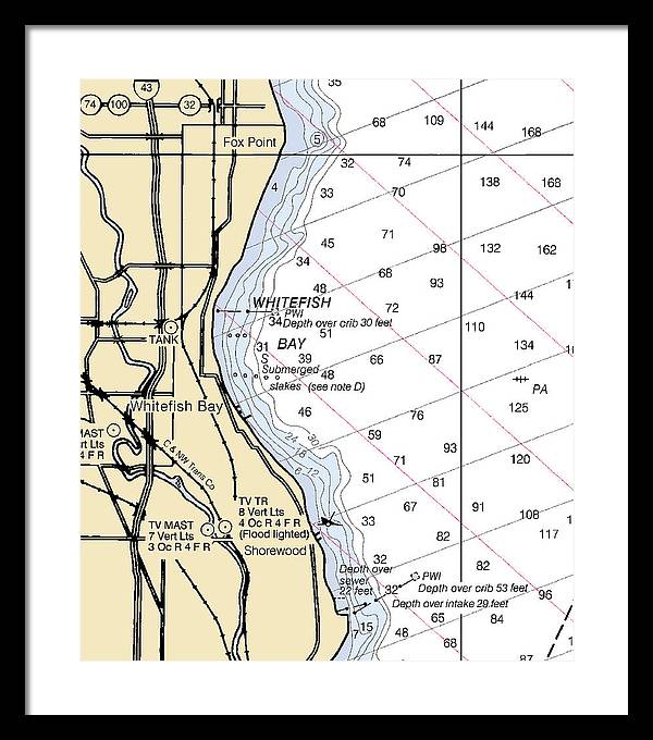 Whitefish Bay-lake Michigan Nautical Chart - Framed Print