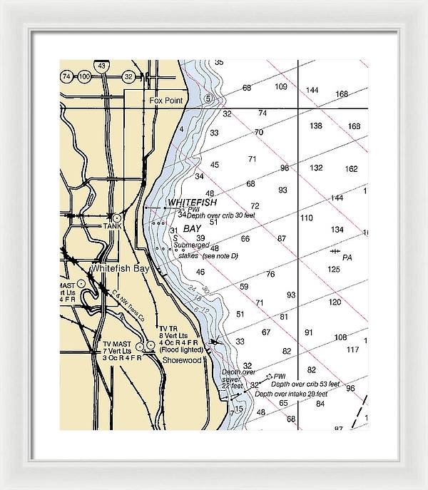 Whitefish Bay-lake Michigan Nautical Chart - Framed Print