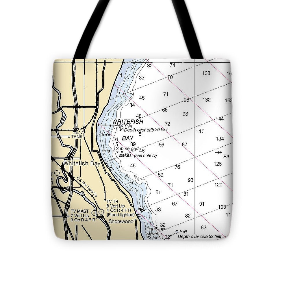 Whitefish Bay-lake Michigan Nautical Chart - Tote Bag