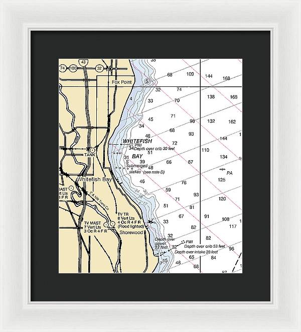 Whitefish Bay-lake Michigan Nautical Chart - Framed Print