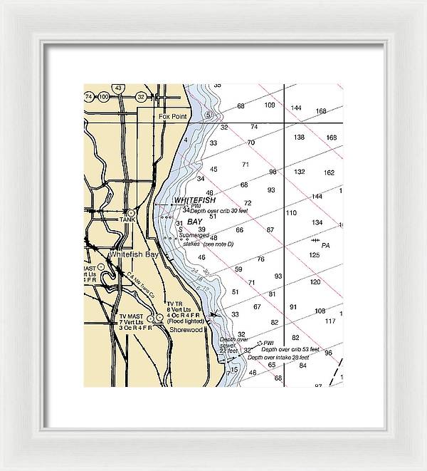 Whitefish Bay-lake Michigan Nautical Chart - Framed Print