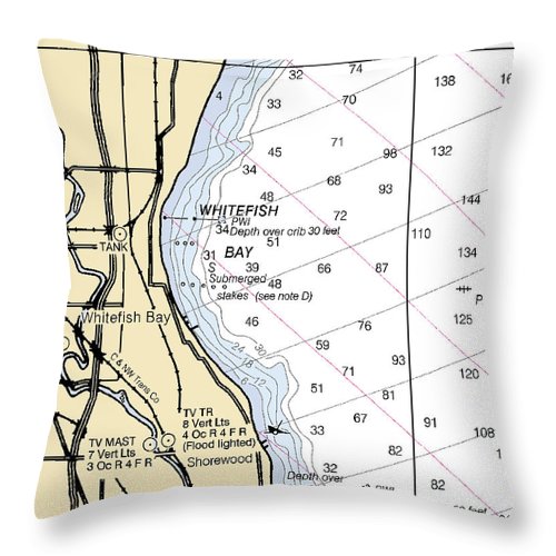 Whitefish Bay-lake Michigan Nautical Chart - Throw Pillow