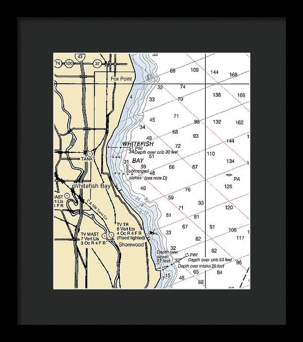 Whitefish Bay-lake Michigan Nautical Chart - Framed Print