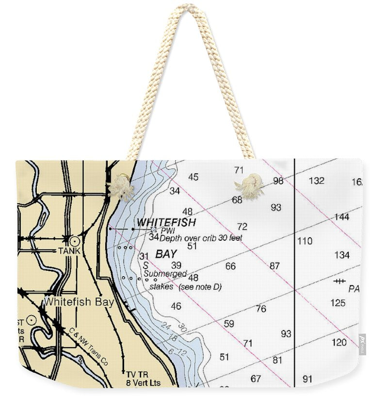 Whitefish Bay-lake Michigan Nautical Chart - Weekender Tote Bag