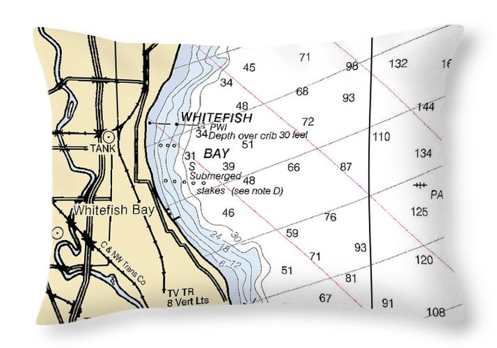 Whitefish Bay-lake Michigan Nautical Chart - Throw Pillow