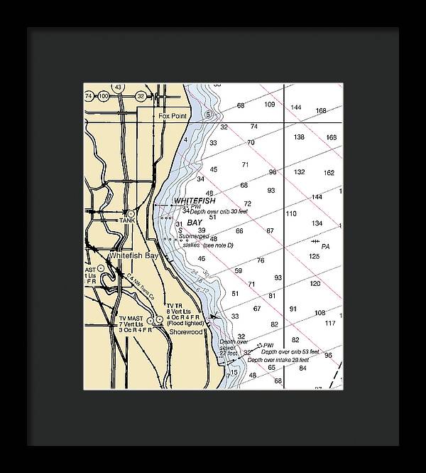 Whitefish Bay-lake Michigan Nautical Chart - Framed Print