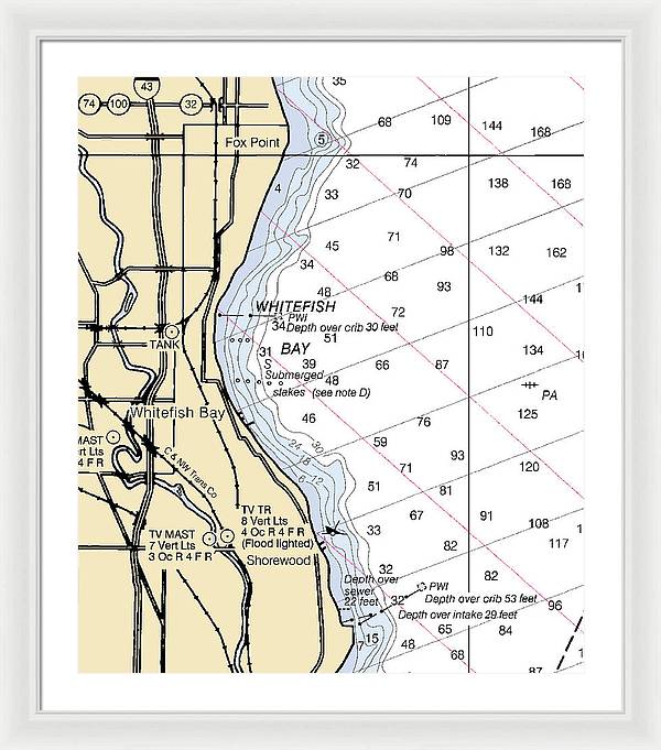 Whitefish Bay-lake Michigan Nautical Chart - Framed Print