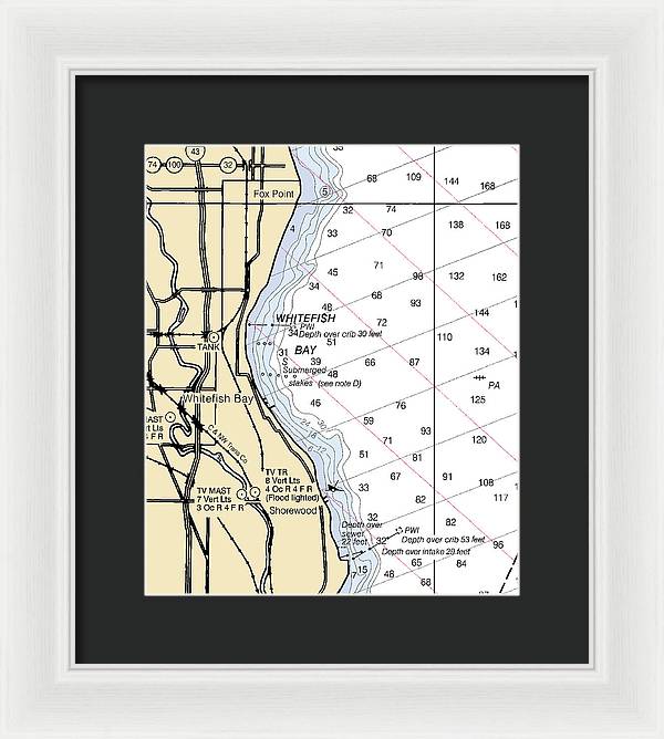 Whitefish Bay-lake Michigan Nautical Chart - Framed Print